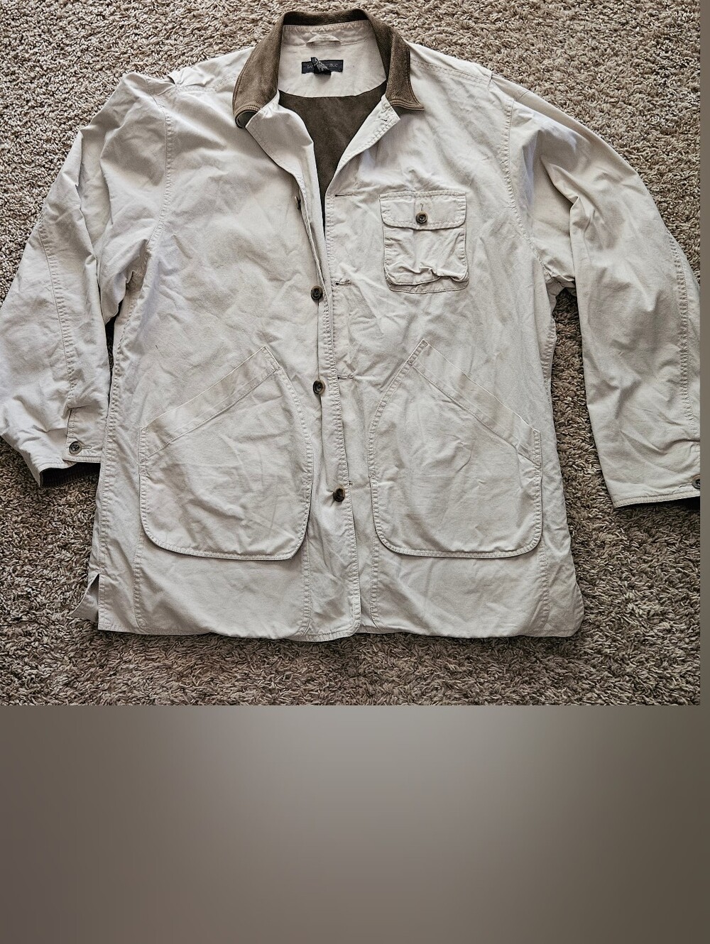 Banana Republic Men's Light Beige Field Jacket with Contrast Collar Size Large